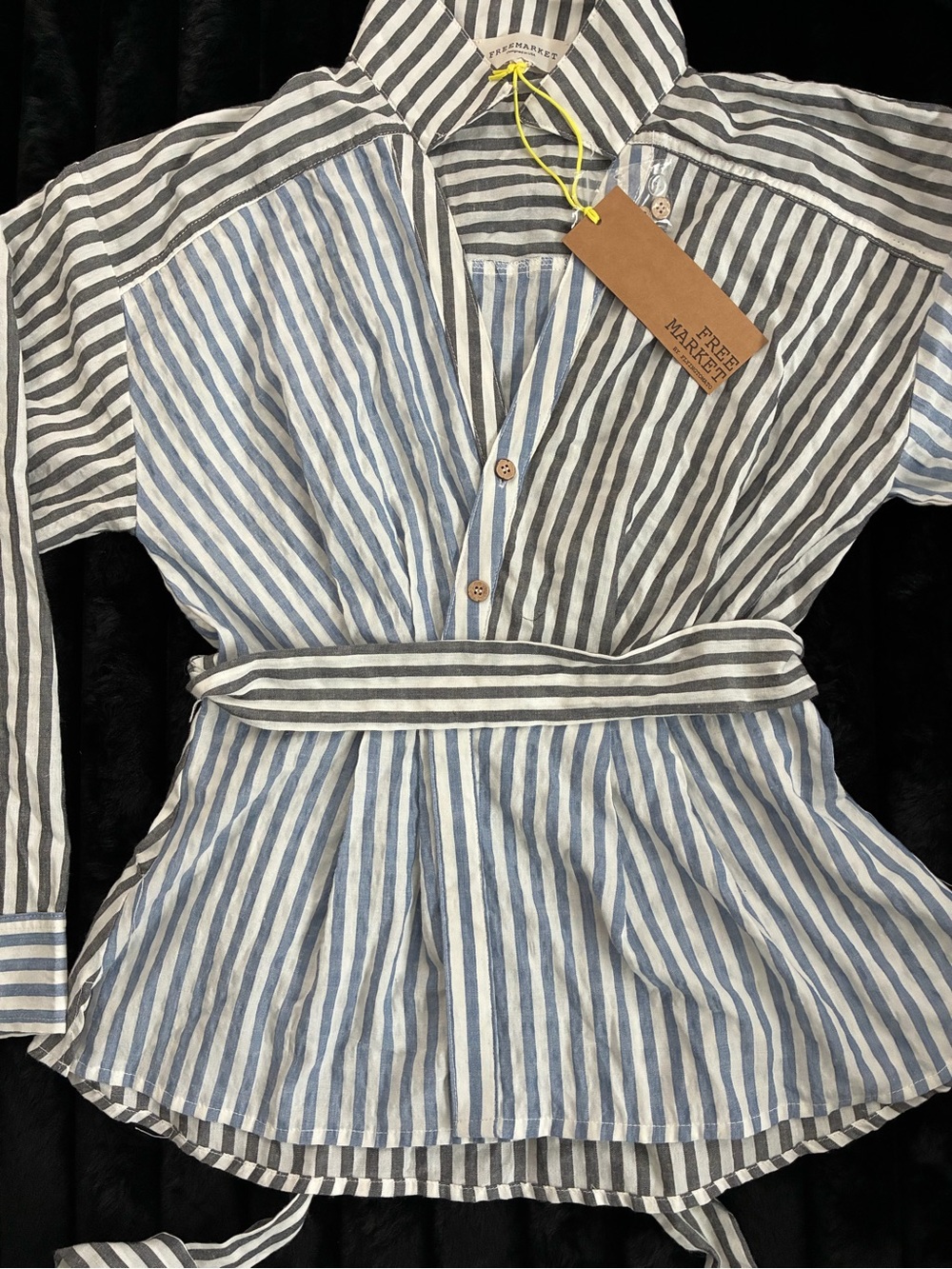 New Womens Free Market by Flying Tomato Button Down striped Shirt SZ M
